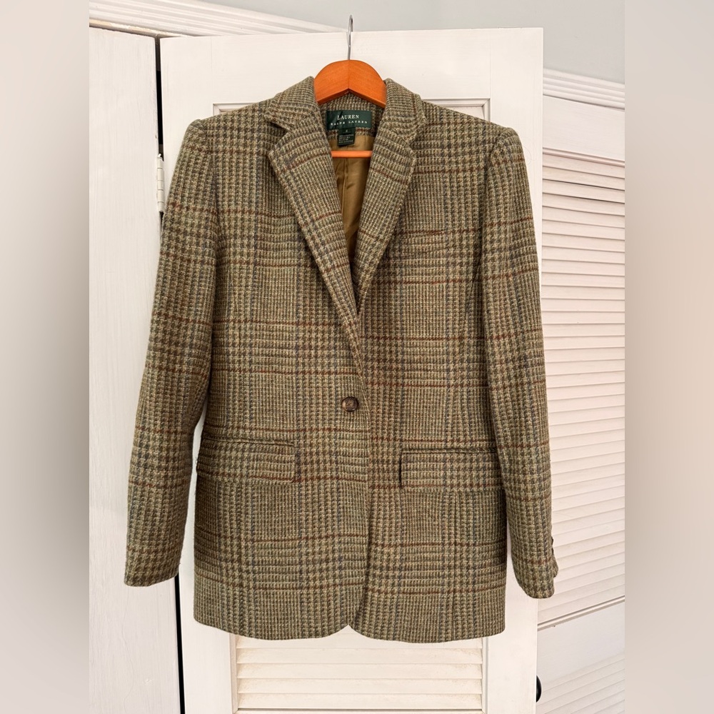 Vintage Ralph Lauren Women's Green Plaid Blazer